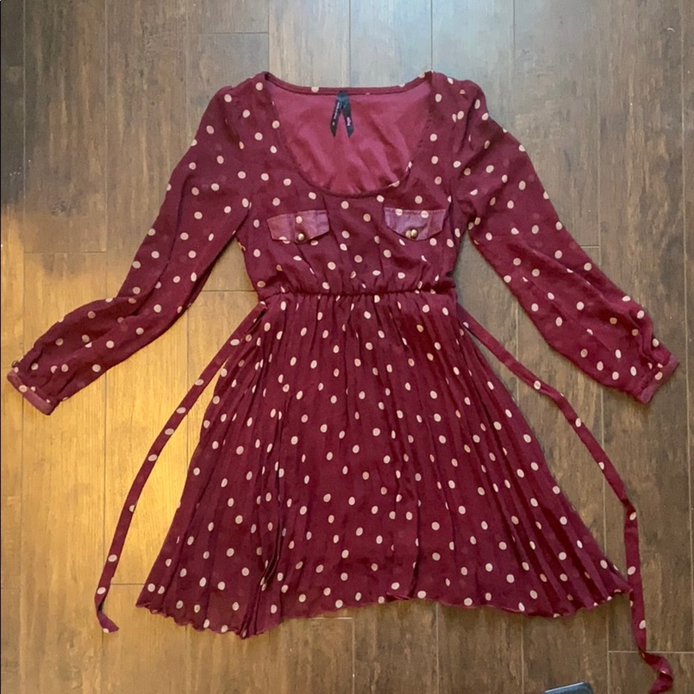 Maroon & beige polka dot dress